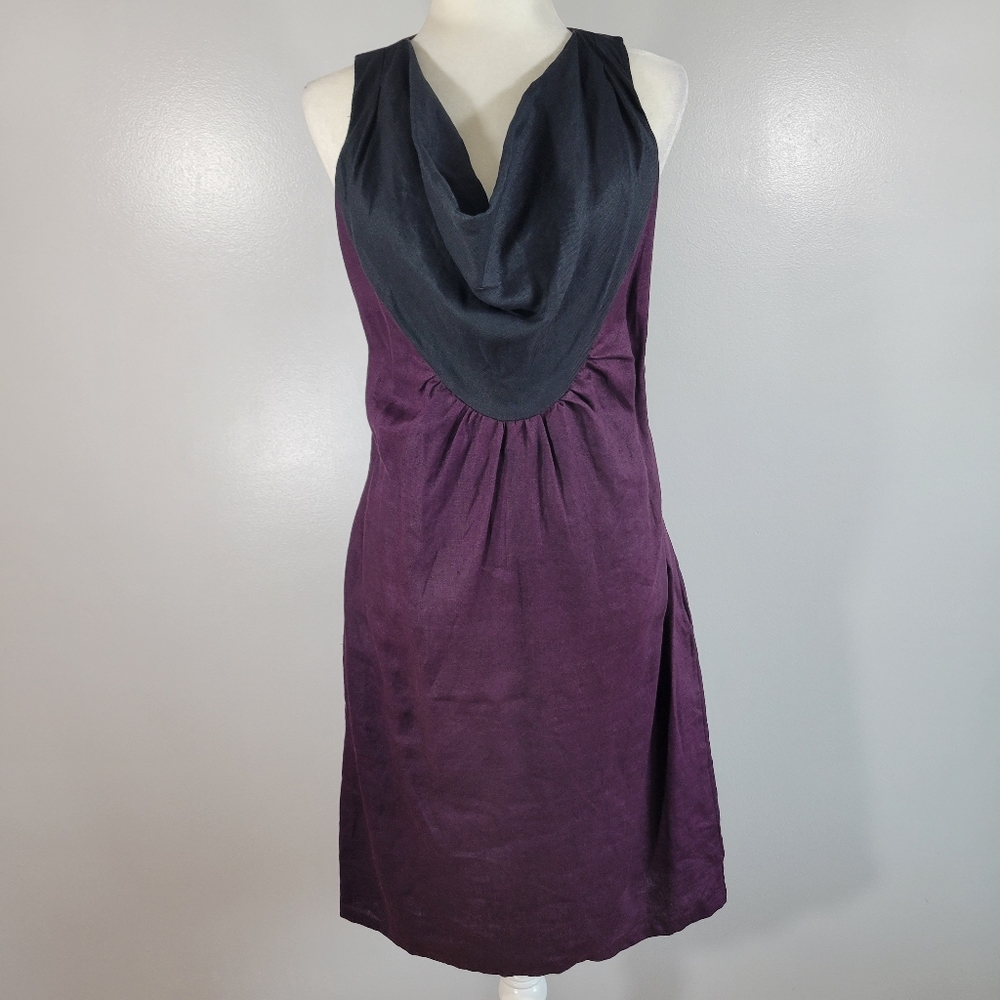 ELROY linen purple black colorblock cowl neck racer back sleeveless sheath dress